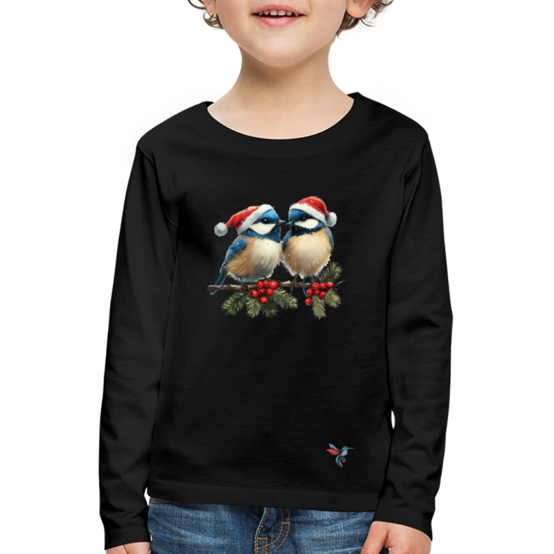 Lade das Bild in Galerie -Viewer, Mirrela Passage Kinder Premium Langarmshirt Two Blue Birds - Schwarz
