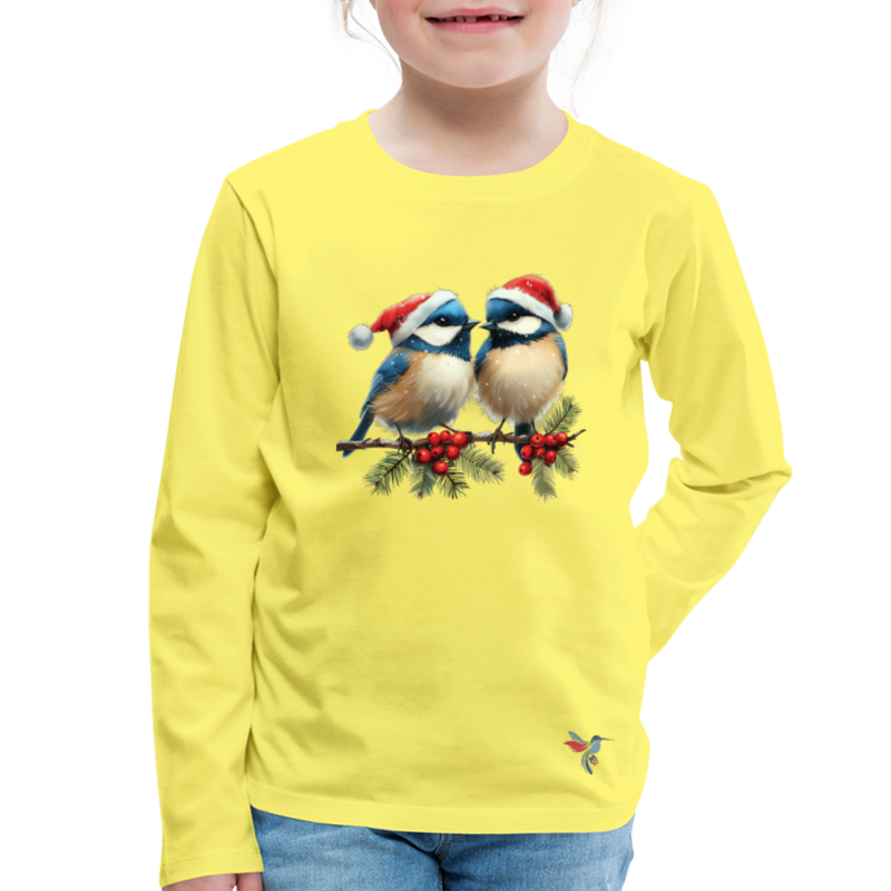 Lade das Bild in Galerie -Viewer, Mirrela Passage Kinder Premium Langarmshirt Two Blue Birds - Gelb
