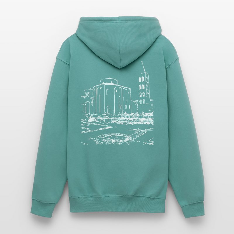 Lade das Bild in Galerie -Viewer, Mirrela Passage Unisex Hoodie GRAU TÜRKIS AA2 St. Donat - Pastelltürkis
