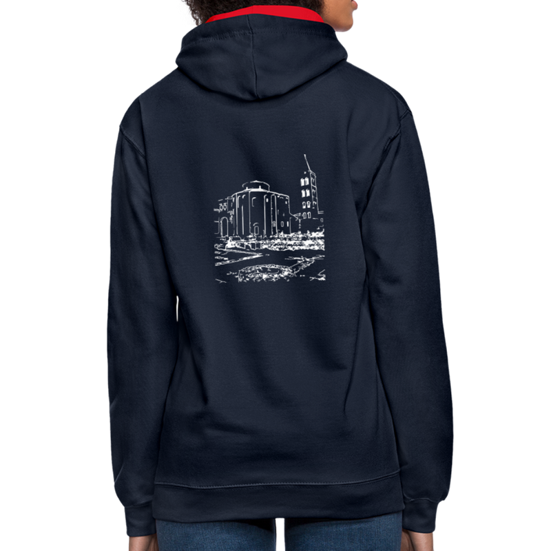 Lade das Bild in Galerie -Viewer, Kontrast-Hoodie Mirrela Passage St. Donat Zadar - Navy/Rot
