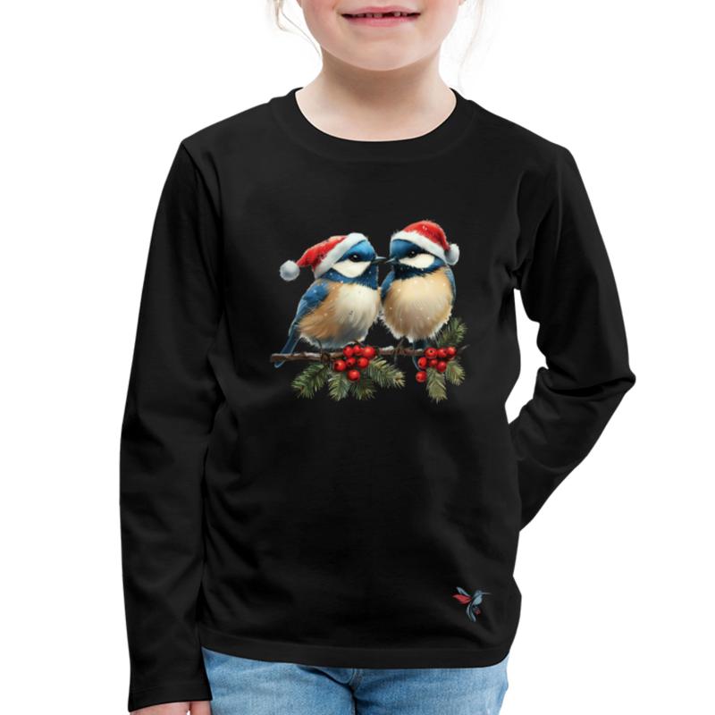 Lade das Bild in Galerie -Viewer, Mirrela Passage Kinder Premium Langarmshirt Two Blue Birds - Schwarz
