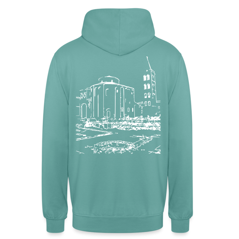 Lade das Bild in Galerie -Viewer, Mirrela Passage Unisex Hoodie GRAU TÜRKIS AA2 St. Donat - Pastelltürkis
