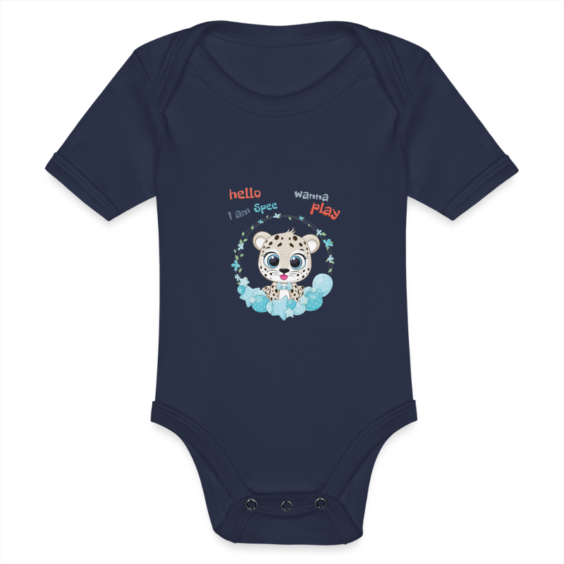 Lade das Bild in Galerie -Viewer, Baby Bio-Kurzarm-Body Leopard Spee - Dunkelnavy
