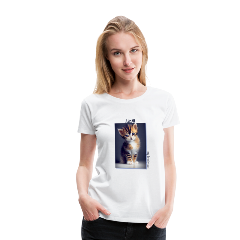 Lade das Bild in Galerie -Viewer, Frauen Premium T-Shirt Kätzchen LENI Lovely Cat - Weiß
