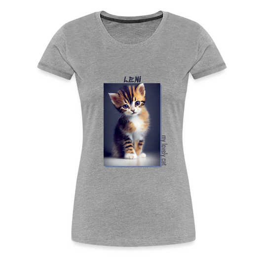 Frauen Premium T-Shirt Kätzchen LENI Lovely Cat - Grau meliert