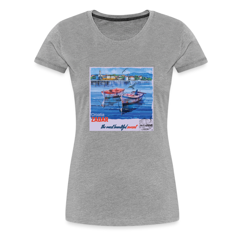 Lade das Bild in Galerie -Viewer, Frauen Premium T-Shirt Zwei Boote in Zadar mit Hintergrund - Grau meliert
