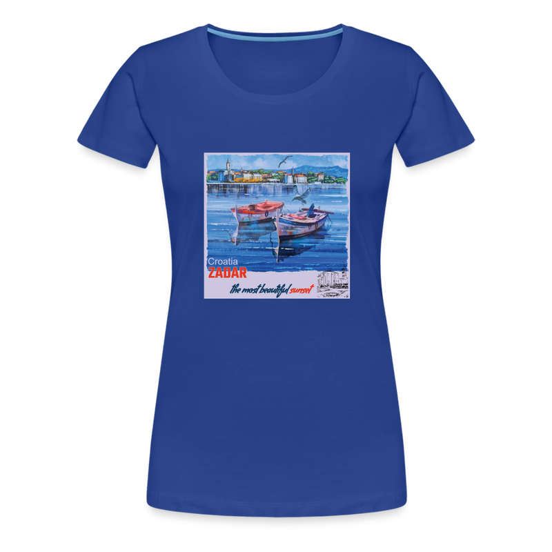 Lade das Bild in Galerie -Viewer, Frauen Premium T-Shirt Zwei Boote in Zadar mit Hintergrund - Königsblau
