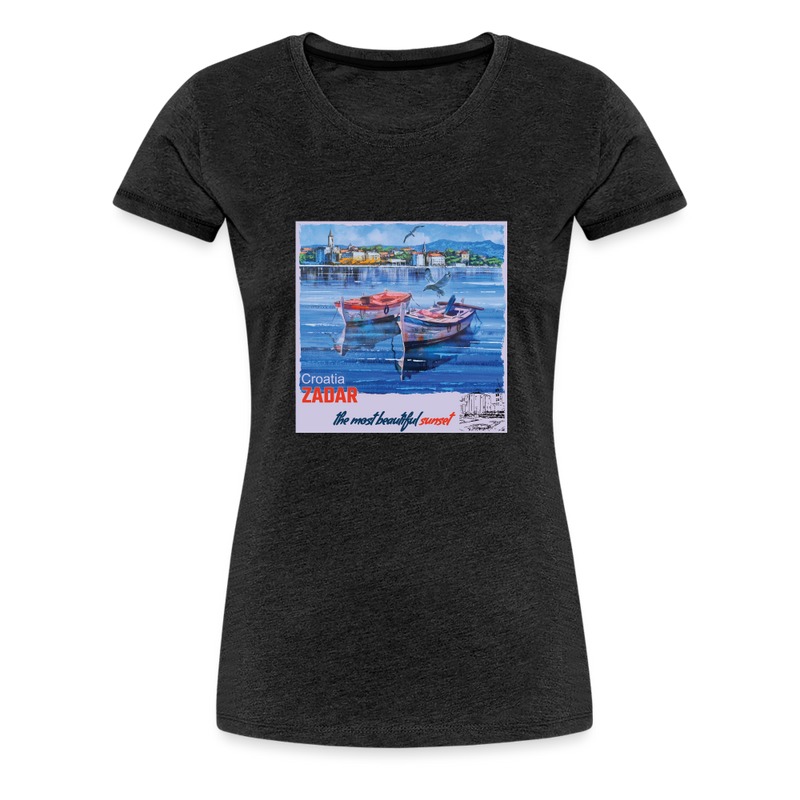 Lade das Bild in Galerie -Viewer, Frauen Premium T-Shirt Zwei Boote in Zadar mit Hintergrund - Anthrazit
