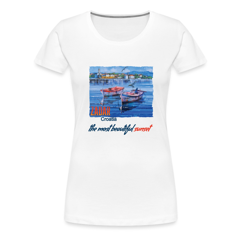 Lade das Bild in Galerie -Viewer, Frauen Premium T-Shirt Zwei Boote in Zadar - Weiß
