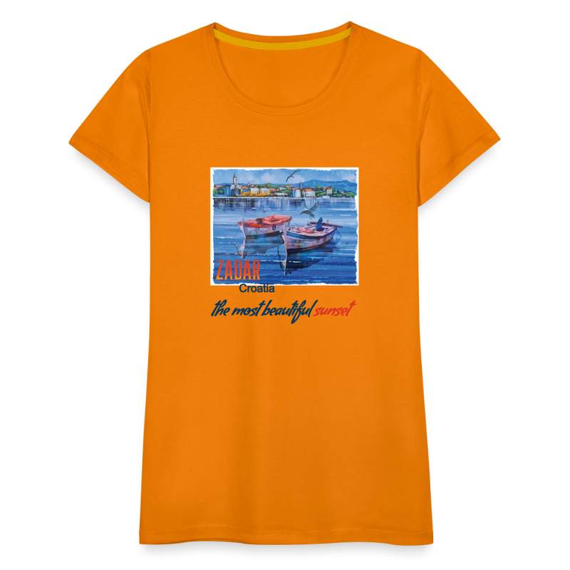 Lade das Bild in Galerie -Viewer, Frauen Premium T-Shirt Zwei Boote in Zadar - Orange
