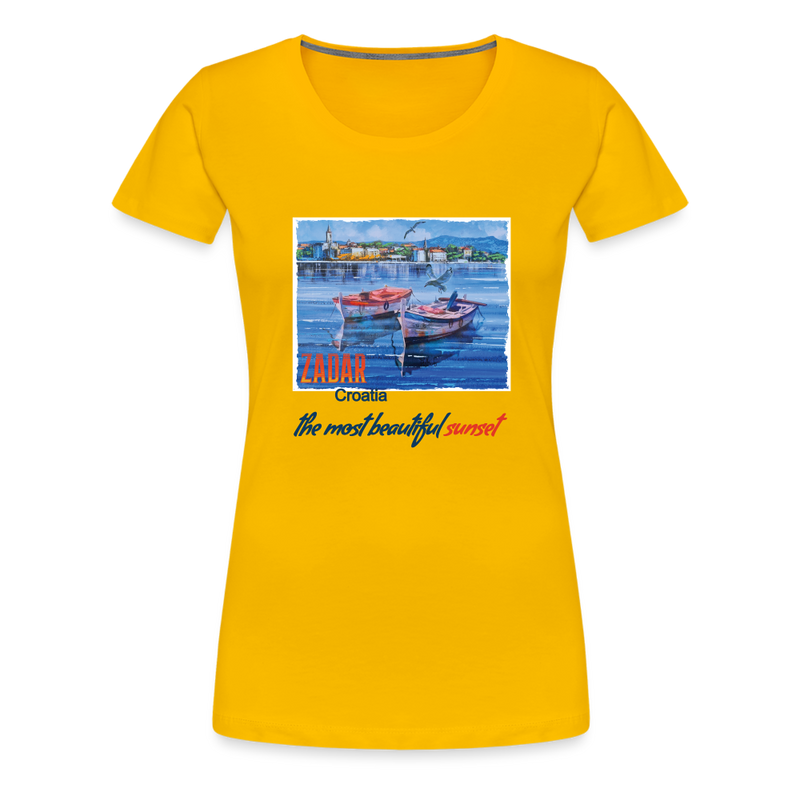 Lade das Bild in Galerie -Viewer, Frauen Premium T-Shirt Zwei Boote in Zadar - Sonnengelb
