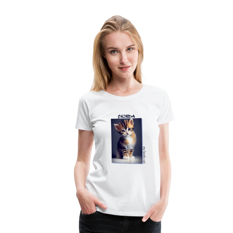 Lade das Bild in Galerie -Viewer, Frauen Premium T-Shirt Kätzchen Bionda Lovely Cat - Weiß
