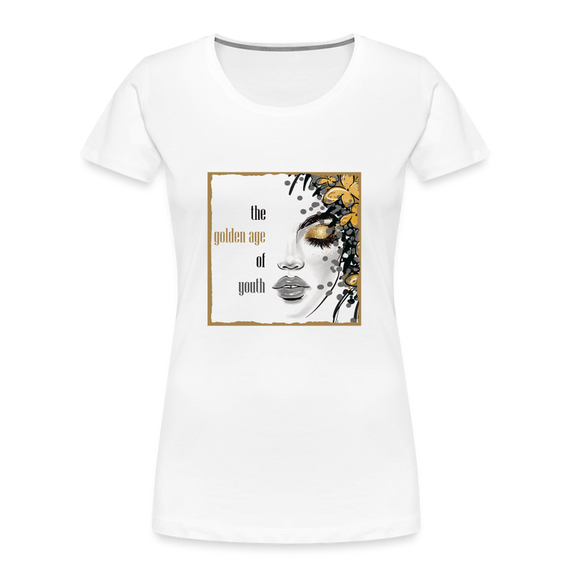 Lade das Bild in Galerie -Viewer, Frauen Premium Bio T-Shirt Golden Age Of Youth GOLD - Weiß
