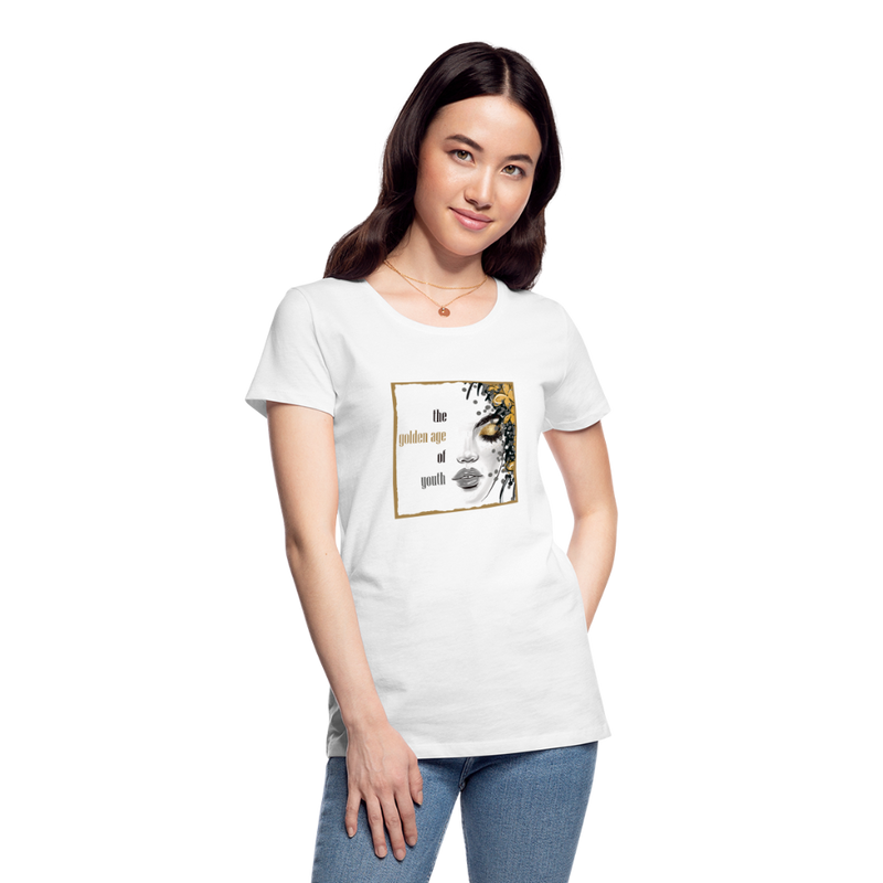 Lade das Bild in Galerie -Viewer, Frauen Premium Bio T-Shirt Golden Age Of Youth GOLD - Weiß
