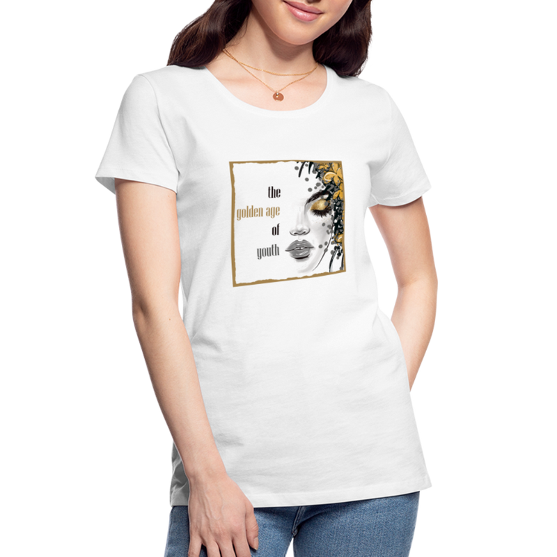 Lade das Bild in Galerie -Viewer, Frauen Premium Bio T-Shirt Golden Age Of Youth GOLD - Weiß
