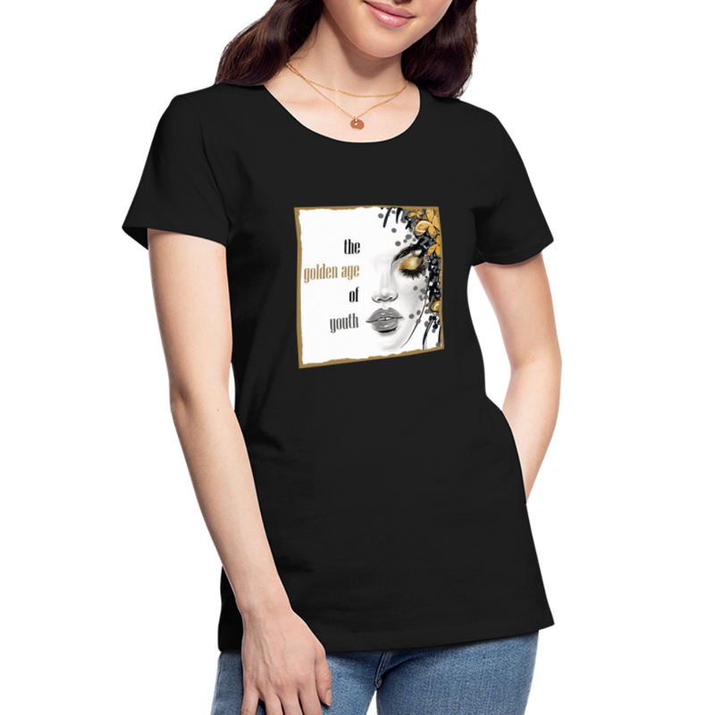 Lade das Bild in Galerie -Viewer, Frauen Premium Bio T-Shirt Golden Age Of Youth GOLD - Schwarz
