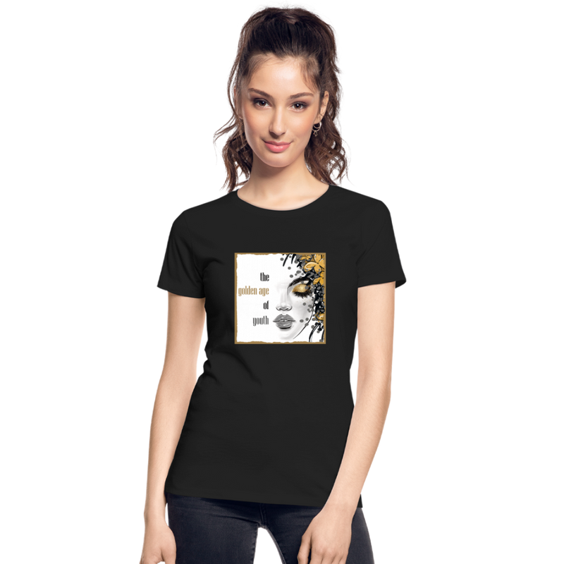 Lade das Bild in Galerie -Viewer, Frauen Premium Bio T-Shirt Golden Age Of Youth GOLD - Schwarz
