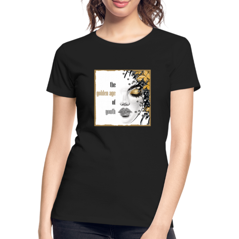 Lade das Bild in Galerie -Viewer, Frauen Premium Bio T-Shirt Golden Age Of Youth GOLD - Schwarz
