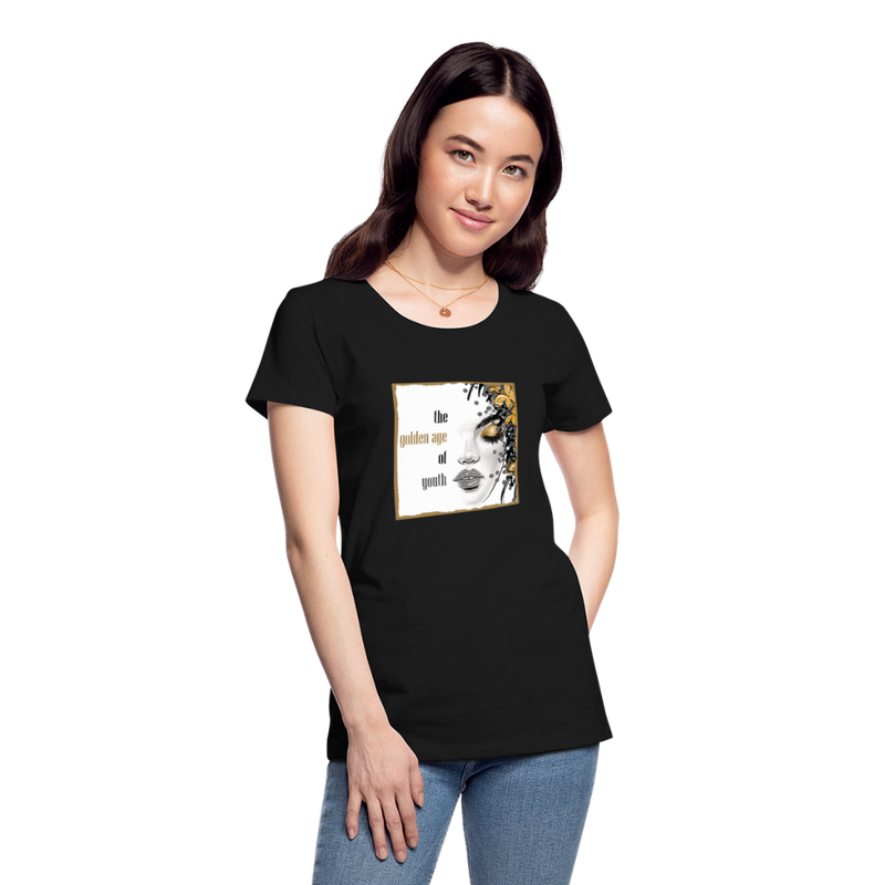 Lade das Bild in Galerie -Viewer, Frauen Premium Bio T-Shirt Golden Age Of Youth GOLD - Schwarz
