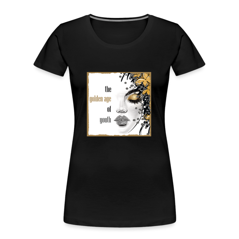 Lade das Bild in Galerie -Viewer, Frauen Premium Bio T-Shirt Golden Age Of Youth GOLD - Schwarz
