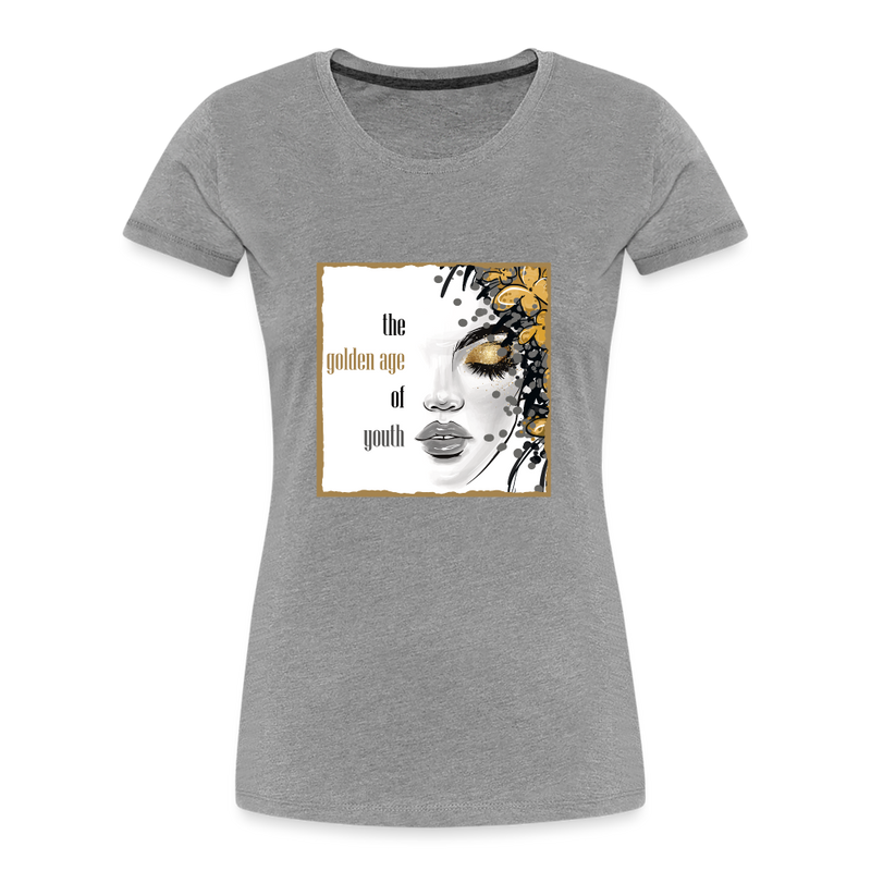 Lade das Bild in Galerie -Viewer, Frauen Premium Bio T-Shirt Golden Age Of Youth GOLD - Grau meliert
