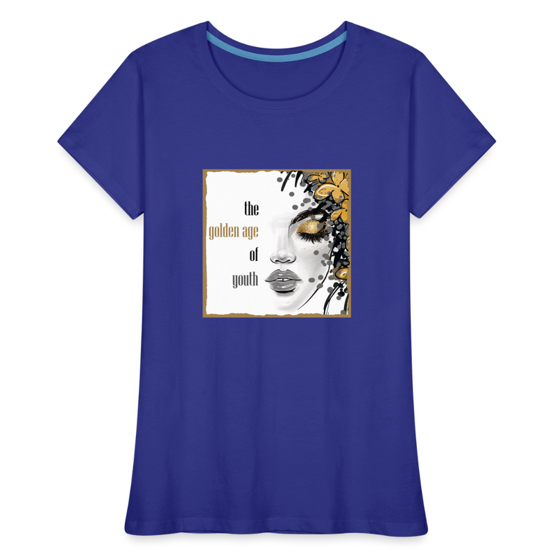 Lade das Bild in Galerie -Viewer, Frauen Premium Bio T-Shirt Golden Age Of Youth GOLD - Königsblau
