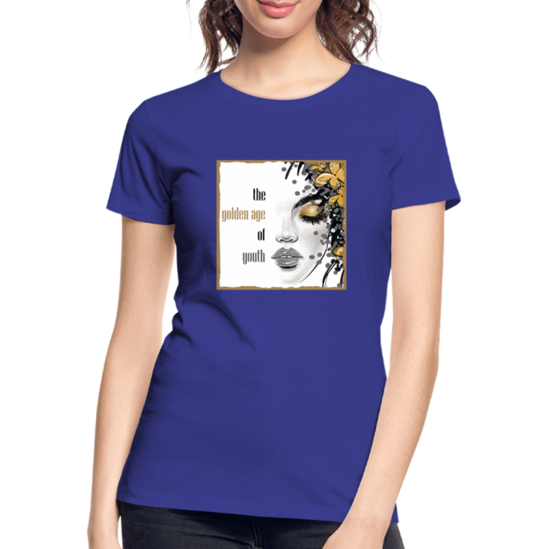 Lade das Bild in Galerie -Viewer, Frauen Premium Bio T-Shirt Golden Age Of Youth GOLD - Königsblau
