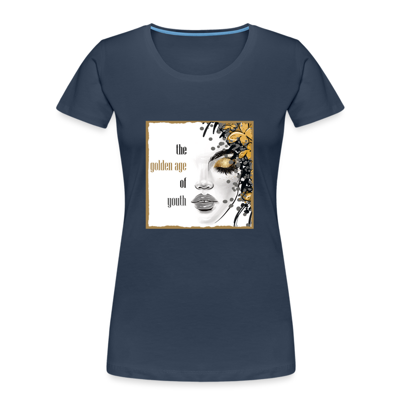 Lade das Bild in Galerie -Viewer, Frauen Premium Bio T-Shirt Golden Age Of Youth GOLD - Navy
