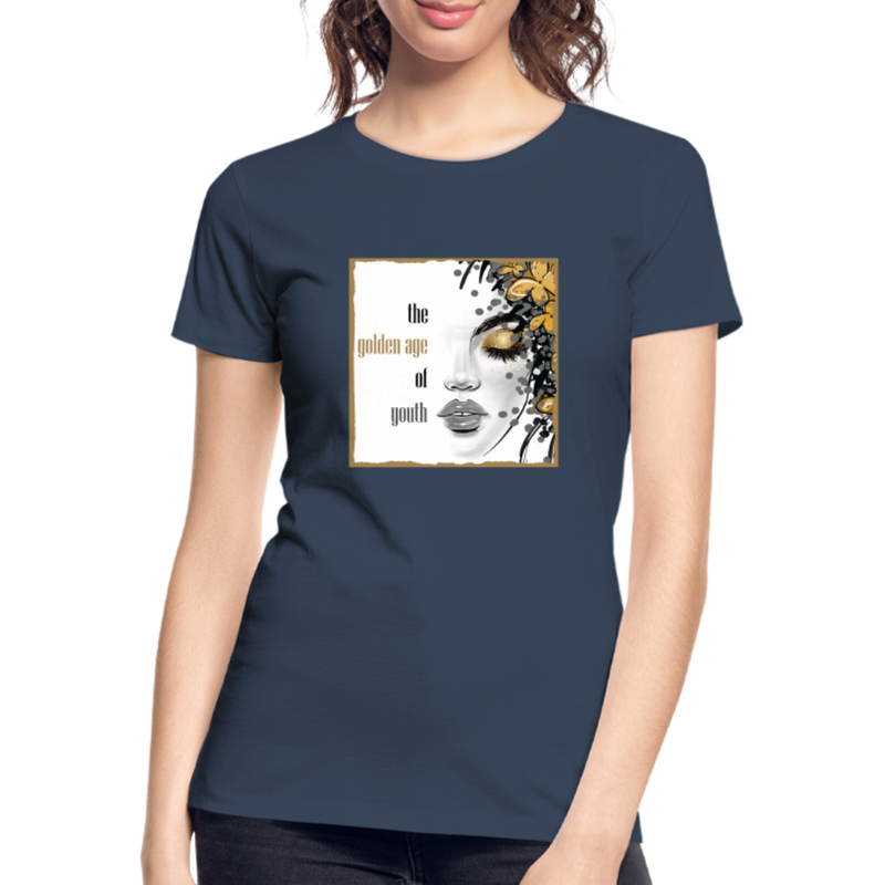 Lade das Bild in Galerie -Viewer, Frauen Premium Bio T-Shirt Golden Age Of Youth GOLD - Navy
