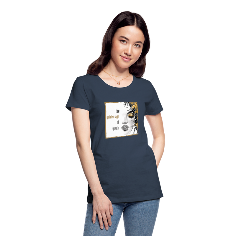 Lade das Bild in Galerie -Viewer, Frauen Premium Bio T-Shirt Golden Age Of Youth GOLD - Navy
