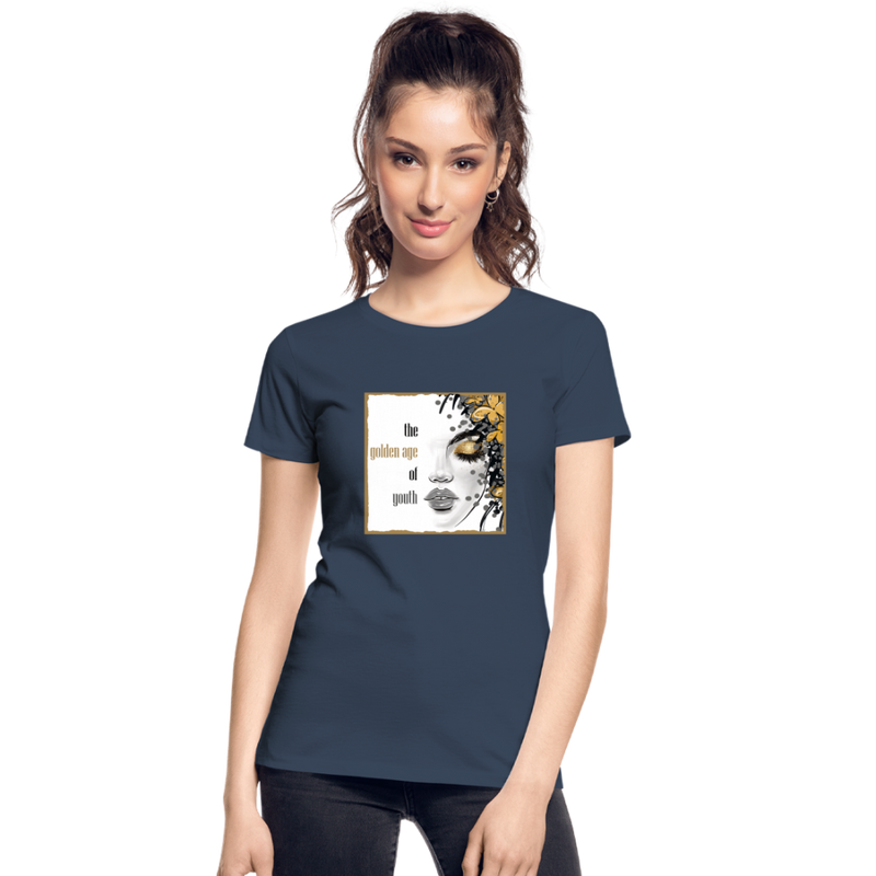 Lade das Bild in Galerie -Viewer, Frauen Premium Bio T-Shirt Golden Age Of Youth GOLD - Navy
