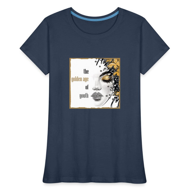 Lade das Bild in Galerie -Viewer, Frauen Premium Bio T-Shirt Golden Age Of Youth GOLD - Navy
