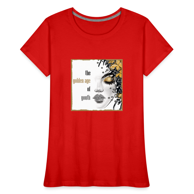 Lade das Bild in Galerie -Viewer, Frauen Premium Bio T-Shirt Golden Age Of Youth GOLD - Rot
