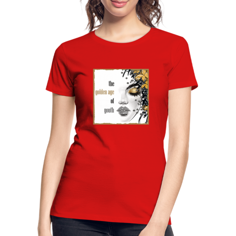 Lade das Bild in Galerie -Viewer, Frauen Premium Bio T-Shirt Golden Age Of Youth GOLD - Rot
