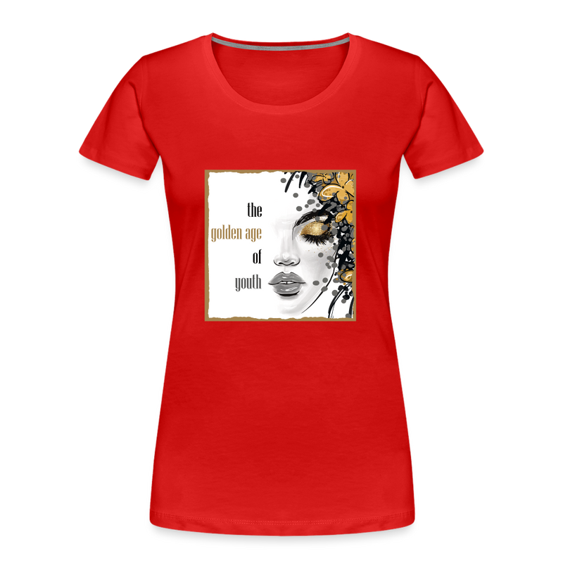 Lade das Bild in Galerie -Viewer, Frauen Premium Bio T-Shirt Golden Age Of Youth GOLD - Rot
