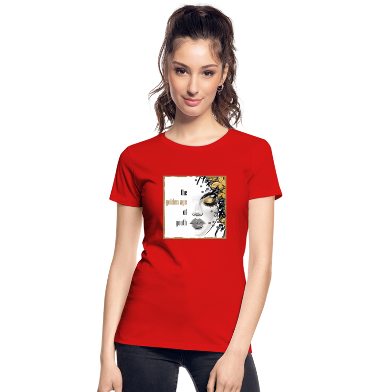 Lade das Bild in Galerie -Viewer, Frauen Premium Bio T-Shirt Golden Age Of Youth GOLD - Rot
